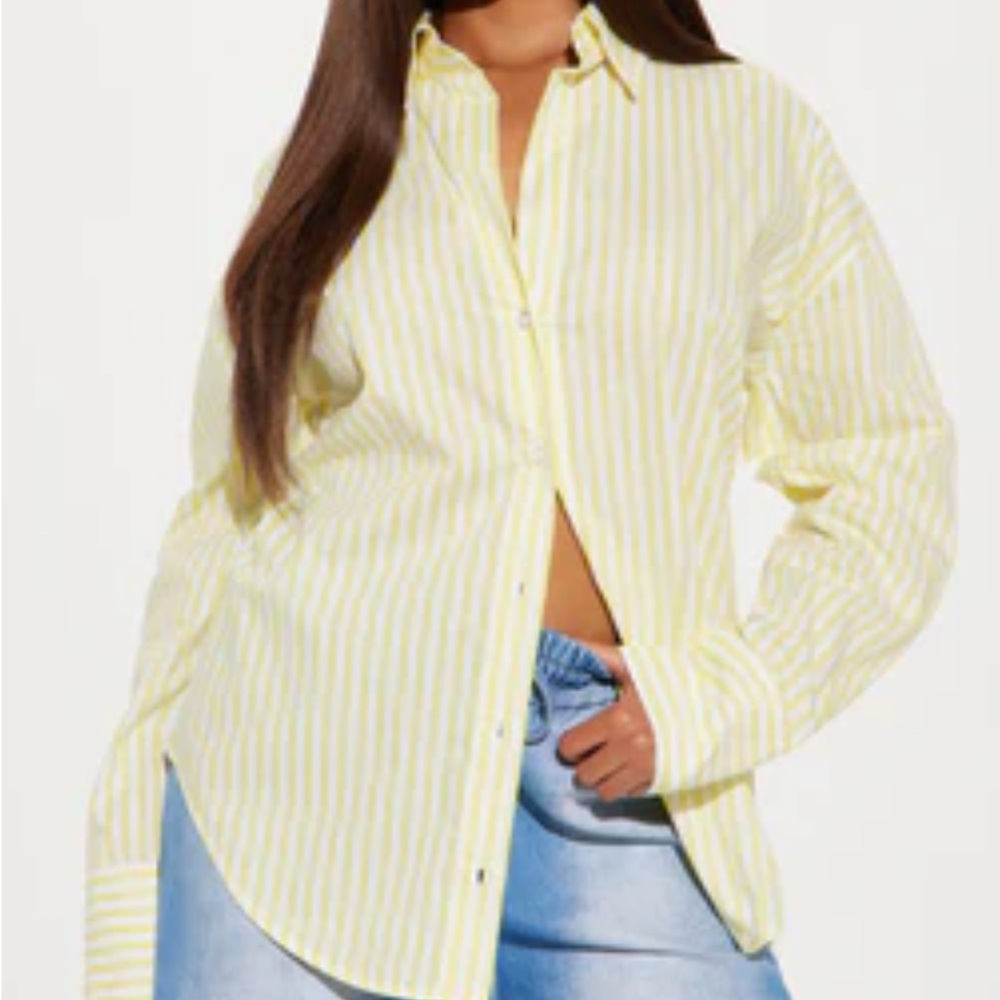 Fashion Nova Lemon Striped Button-Down Shirt